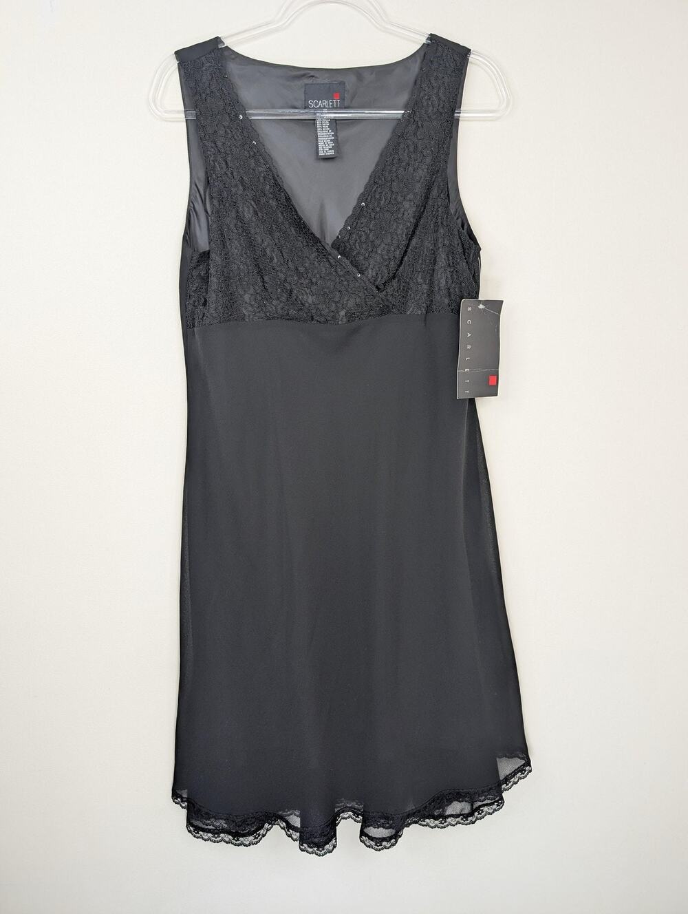 Scarlett Dress Womens 14 Black Lace Chiffon Sequin Romantic V Neck Cocktail